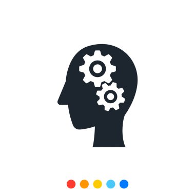 İnsan kafası simgesi ve dişli simgesi. 