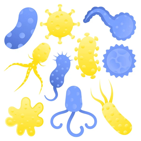 Conjunto Virus Vectores Dibujos Animados Bacterias Elemento Dibujos Animados Virus — Vector de stock