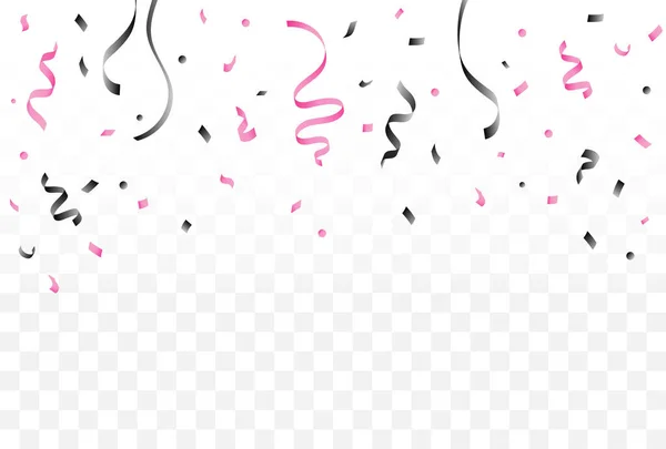 Falling Black Pink Confetti Ribbon Isolated Transparent Background Celebration Background — Stock Vector