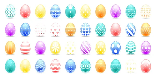 Conjunto Huevos Coloridos Con Hermosos Patrones Abstractos Happy Easter Concept — Vector de stock