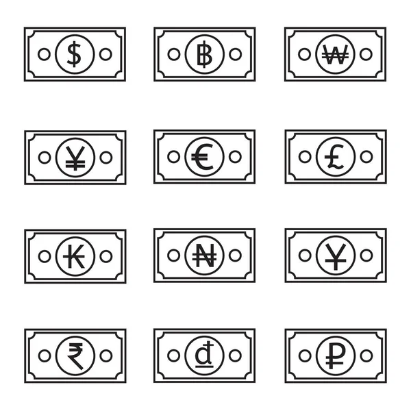 Symbole Devise Jeu Icônes Billets — Image vectorielle