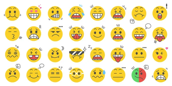 Emoticons Icon Set Carino Icone Sulle Espressioni Facciali — Vettoriale Stock