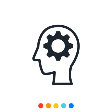 İnsan kafası simgesi ve dişli simgesi. 