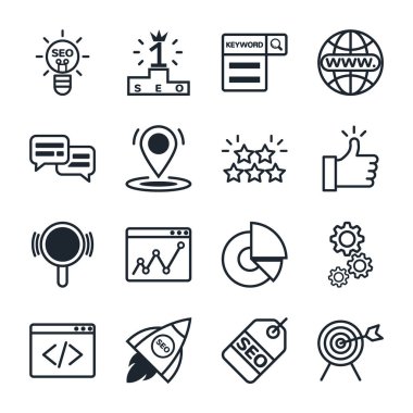 Arama motoru optimizasyon simgesi seti, Vektör.