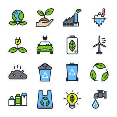 ECO simgesi seti, Enerji geri dönüşüm simgesi, Vektör.