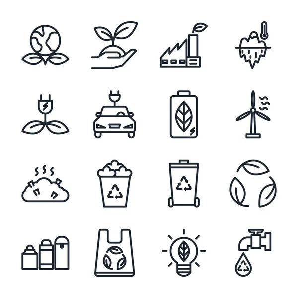 Eco Outline Icon Set Energie Recycling Icoon Vector — Stockvector