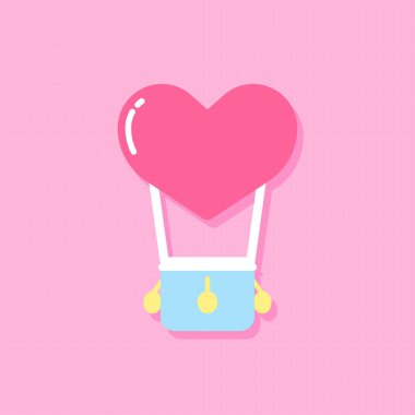 Kalp şeklinde balon düz tasarım elementleri, Vektör ve İllüstrasyon.