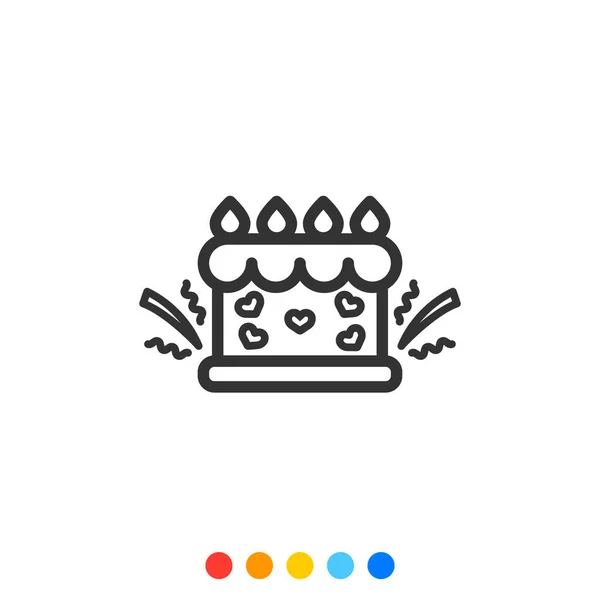 Cute Valentines Cake Flat Design Element Icon Vector Illustration — Stock Vector