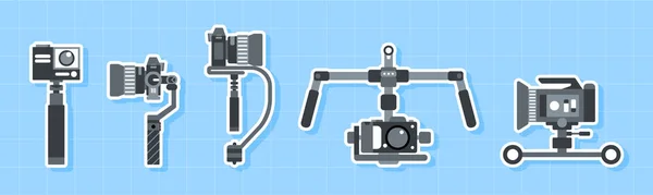 Handhållen Steadicam Kamera Stabilisator Ikon Set Platt Designelement — Stock vektor