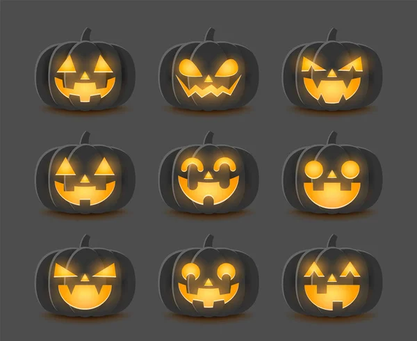 Conjunto Calabazas Halloween Dibujos Animados Vectores Ilustración — Vector de stock