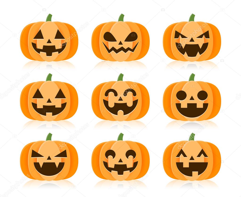 Set of Cartoon Halloween Pumpkins, Vector and Illustration.