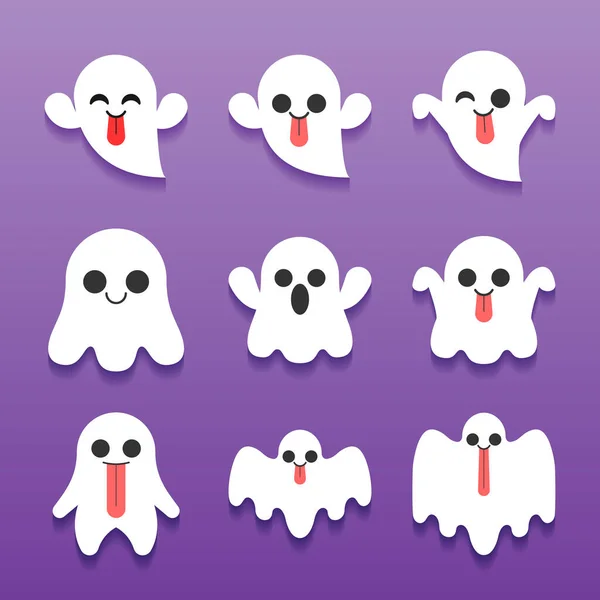 Cute Halloween Ghost Cartoon Character Collection Σετ Χαρακτήρων Φάντασμα Τέρας — Διανυσματικό Αρχείο