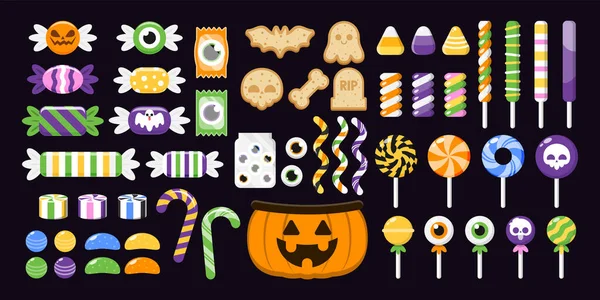 Conjunto Doces Coloridos Halloween Coleção Doces Sobremesa Para Crianças Halloween —  Vetores de Stock