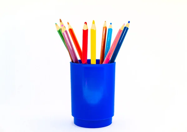 Colored Pencils Glass Isolated White Background — Stock Photo, Image