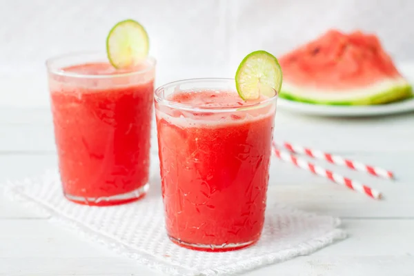 Wassermelonen Limonade Mit Limette Und Frischen Minzblättern Erfrischendes Sommergetränk — Stockfoto
