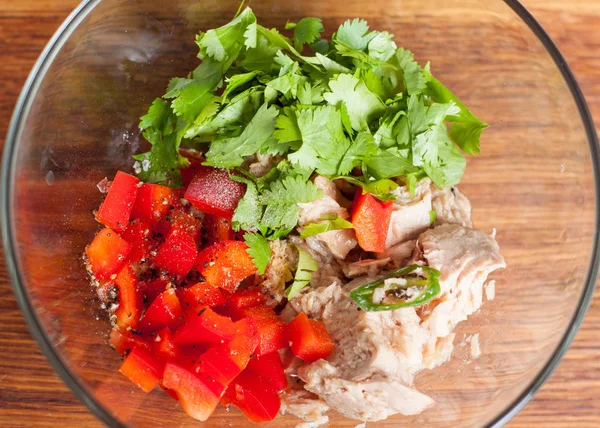 Chopped Avocado Canned Tuna Red Bell Pepper Parsley Lime Juice — Stock Photo, Image