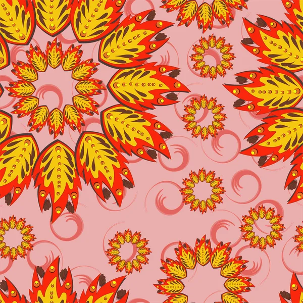 Fondo Brillante Otoño Sin Costuras Con Flores Hojas Patrón Vectores — Vector de stock