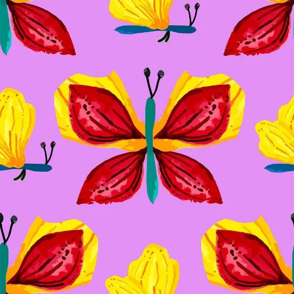 Heller Hintergrund Mit Aquarell Schmetterlingen Vektor Nahtloses Muster — Stockvektor