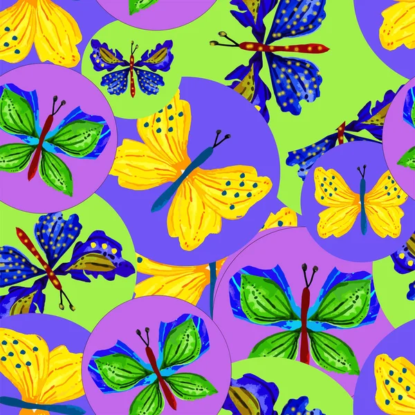 Patrón Vector Sin Costuras Con Mariposas Colores — Vector de stock
