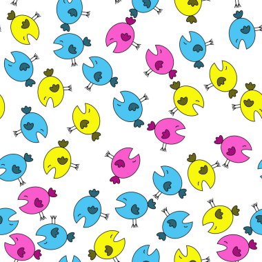   Parlak kuşlara sahip kusursuz bir vektör geçmişi, çocuklar için basit bir geçmiş, çocuk kıyafetleri, çocukların tebrik kartları için.