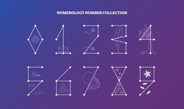 Нумерологічні числа з символічним дизайном значень. векторна колекція ілюстрацій, езотеричні знання нумерація науки . — стоковий вектор