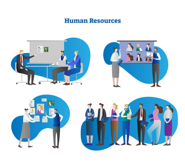 人力资源矢量插图集合集。求职者从面试、简历、照片中寻找专业的员工或应聘者。做选择和雇用人. — 图库矢量图片