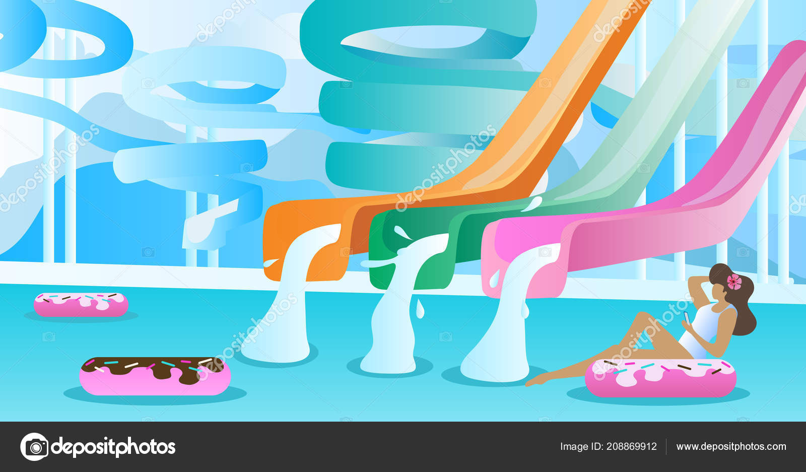 Water Slide Vector Illustration Swimming Pool With Pipe And Tube Park To Down Water Slide Vector Illustration Swimming Pool With Pipe And Tube Park To Down