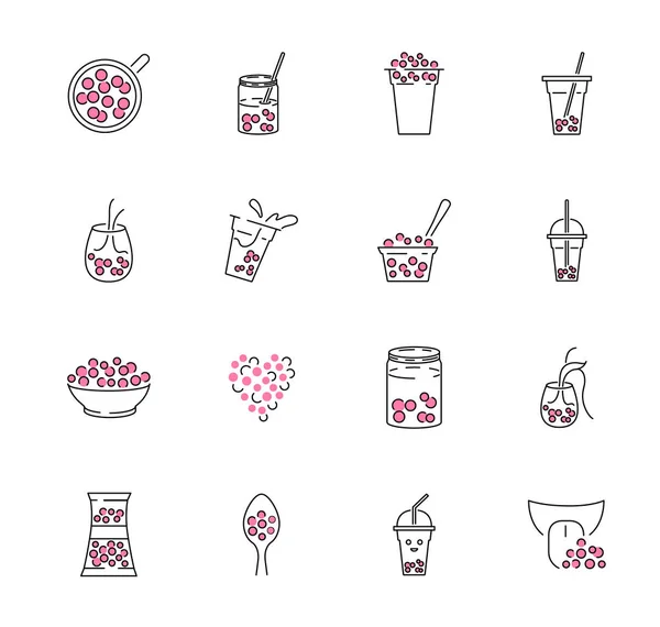 Bubble tea konspektu ikona kolekcja zestaw. Boba mleka w słoiku lub kubek ilustracja wektorowa — Wektor stockowy