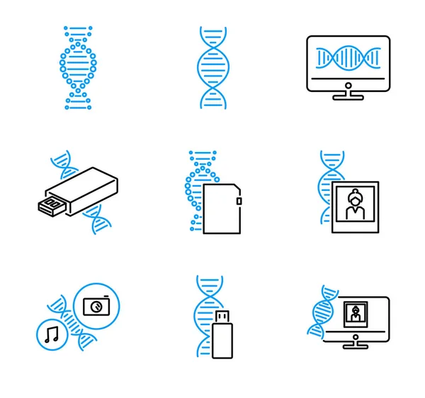 Set di raccolta di icone vettoriali con contorno dati DNA — Vettoriale Stock