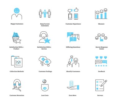 Müşteri memnuniyeti Icon koleksiyonu kümesi. Vektör çizim sembolleri ile