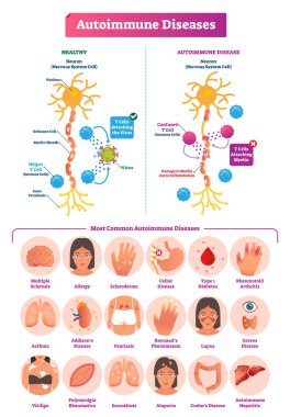 Autoimmune diseases vector illustration. Various illness collection set. clipart