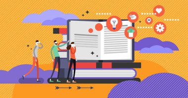 Kendi kendine yardım kitap kavramı, düz vektör çizim ile açık kitap