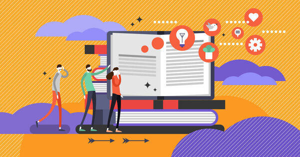 Self help book concept, flat vector illustration with open book