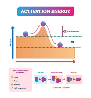 Activation energy vector illustration. Chemical explanation with example. clipart