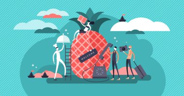 Konukseverlik düz vektör çizim. Soyut resim hoş geldiniz Servisi.