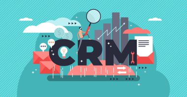 CRM veya müşteri ilişki yönetim düz stilize vektör çizim.