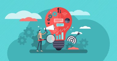 Pazarlama vektör çizim. İş popularization sembolleri düz afiş.