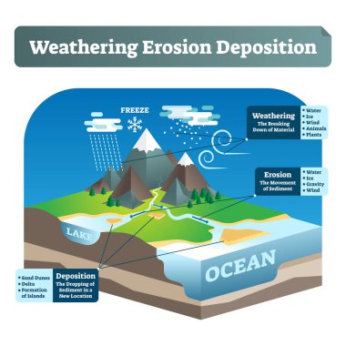 Simple labeled weathering erosion deposition or WED vector illustration. clipart