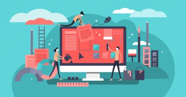 Web tasarım vektör çizim. Mini kişi kavramı ile yaratıcı tasarım.