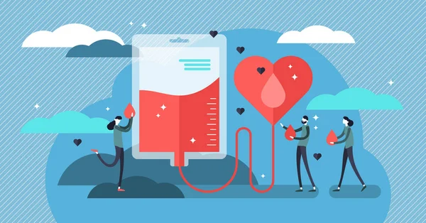 Illustration vectorielle de don de sang. Appartement mini personnes concept d'aide aux donateurs — Image vectorielle
