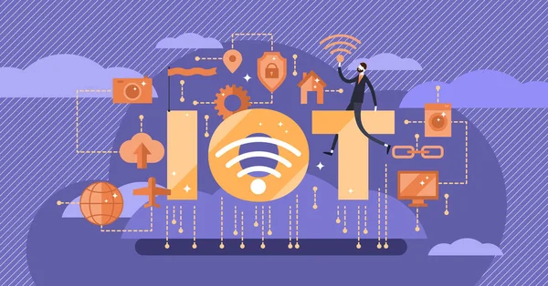 Iot, 인터넷 것 들의 벡터 일러스트 레이 션. 작은 가제트 사람 개념. — 스톡 벡터