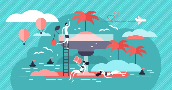Ilustracja wektorowa wakacje. Koncepcja malutki osób w egzotycznej plaży wakacje — Wektor stockowy