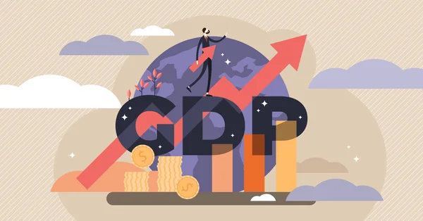 ВВП Векторні ілюстрації. Концепція крихітних осіб з валовим внутрішнім продуктом - ВВП . — стоковий вектор