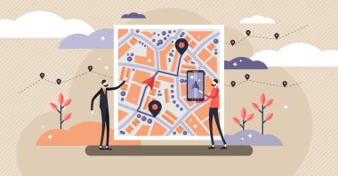 GPS navigasyon vektör çizim. Küçük kişi kavramı ile harita konumu.