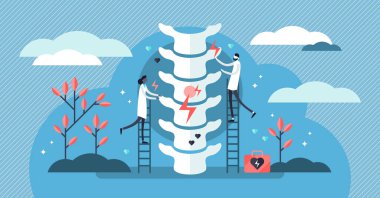Chiropractor vektör çizim. Küçük alternatif tıp kişi kavramı.