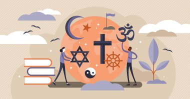 Religion vector illustration. Flat tiny symbolic element persons concept. clipart