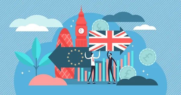 Brexit vector illustration. Tiny UK leaving EU referendum persons concept. — Stock Vector