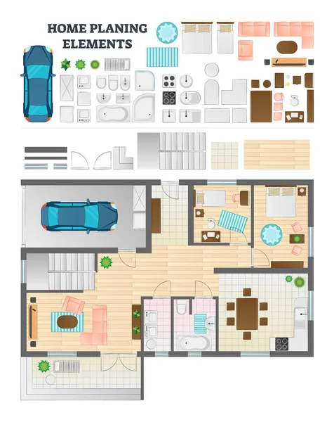 家庭内部规划元素隔离向量例证集合集合集合 — 图库矢量图片