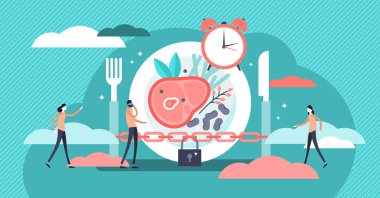 Fasting vector illustration. Flat tiny metabolism diet time person concept. clipart