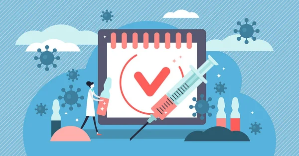 Vaccinatie vectorillustratie. Plat tiny virus injectie personen concept. — Stockvector